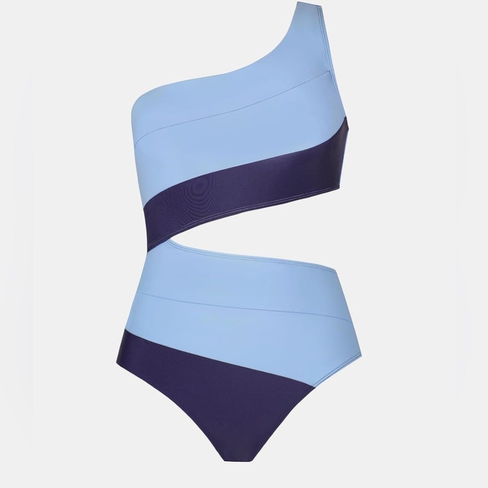 CUPSHE Women’s Size Medium Blue One Piece Cutout Color Block Swimsuit NWT